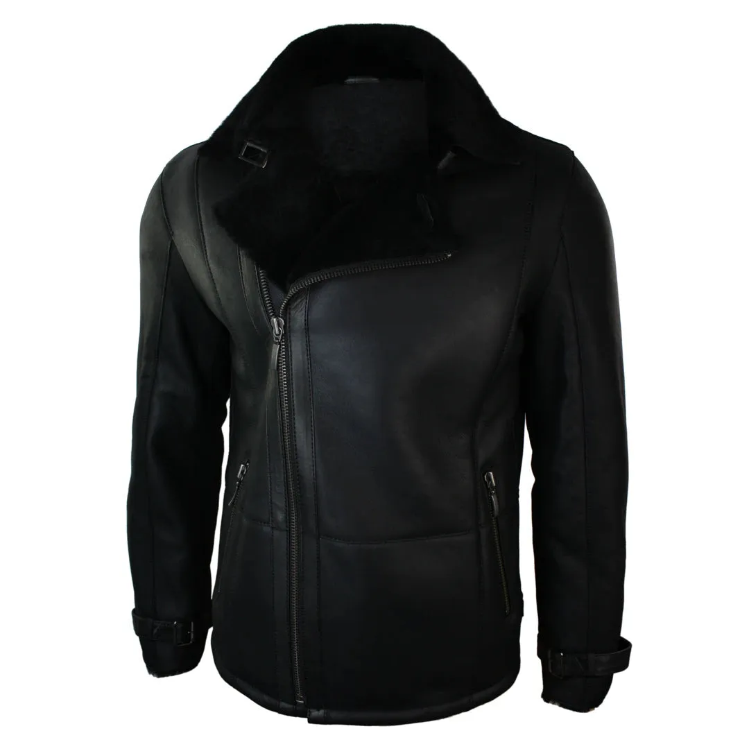 Men's Winter Sheepskin Black Mid Length Fitted Jacket Cross Zip sold by Tru Clothing product image thumbnail 2