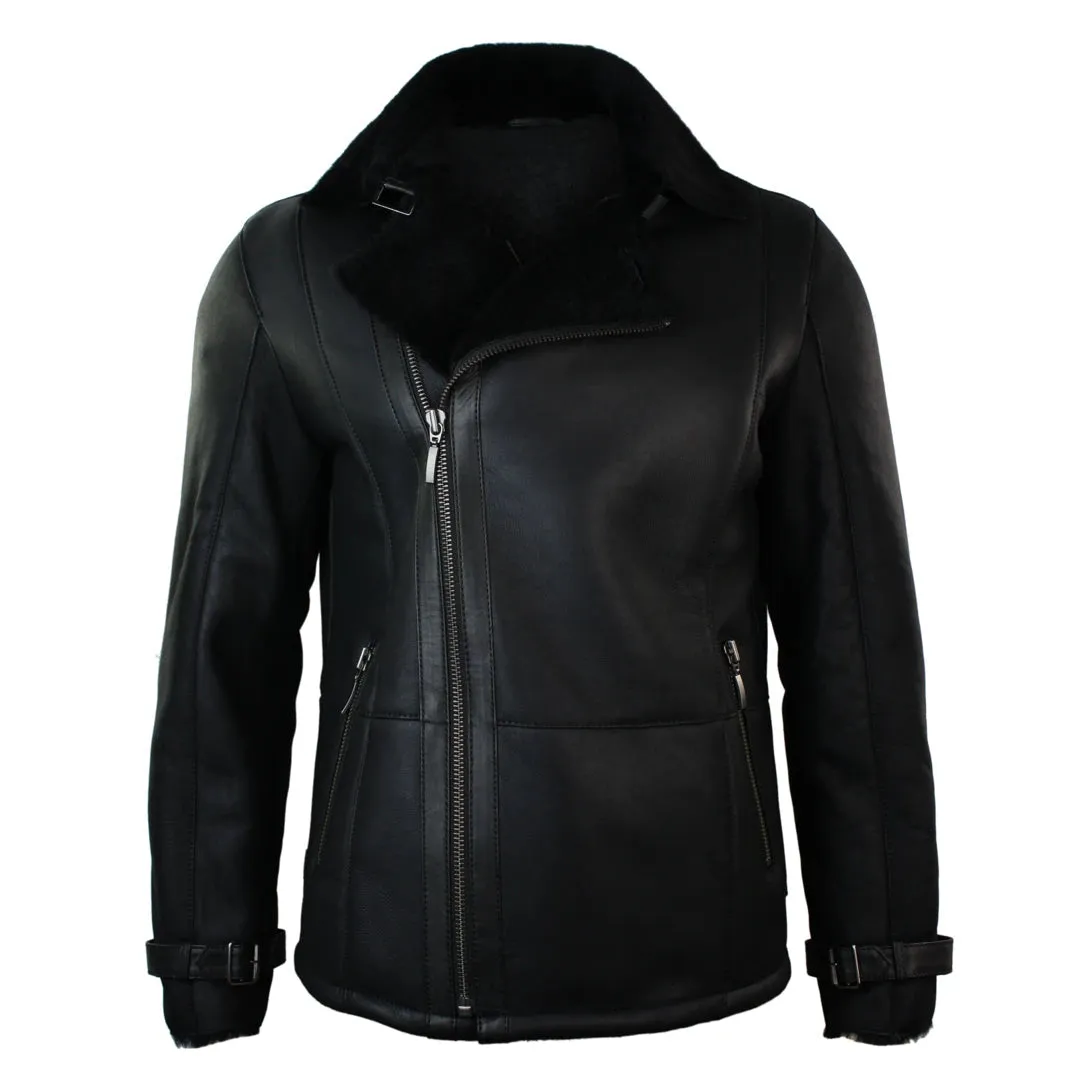 Men's Winter Sheepskin Black Mid Length Fitted Jacket Cross Zip sold by Tru Clothing