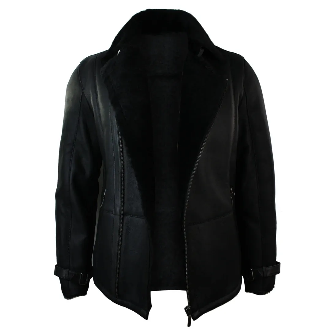 Men's Winter Sheepskin Black Mid Length Fitted Jacket Cross Zip sold by Tru Clothing product image thumbnail 4