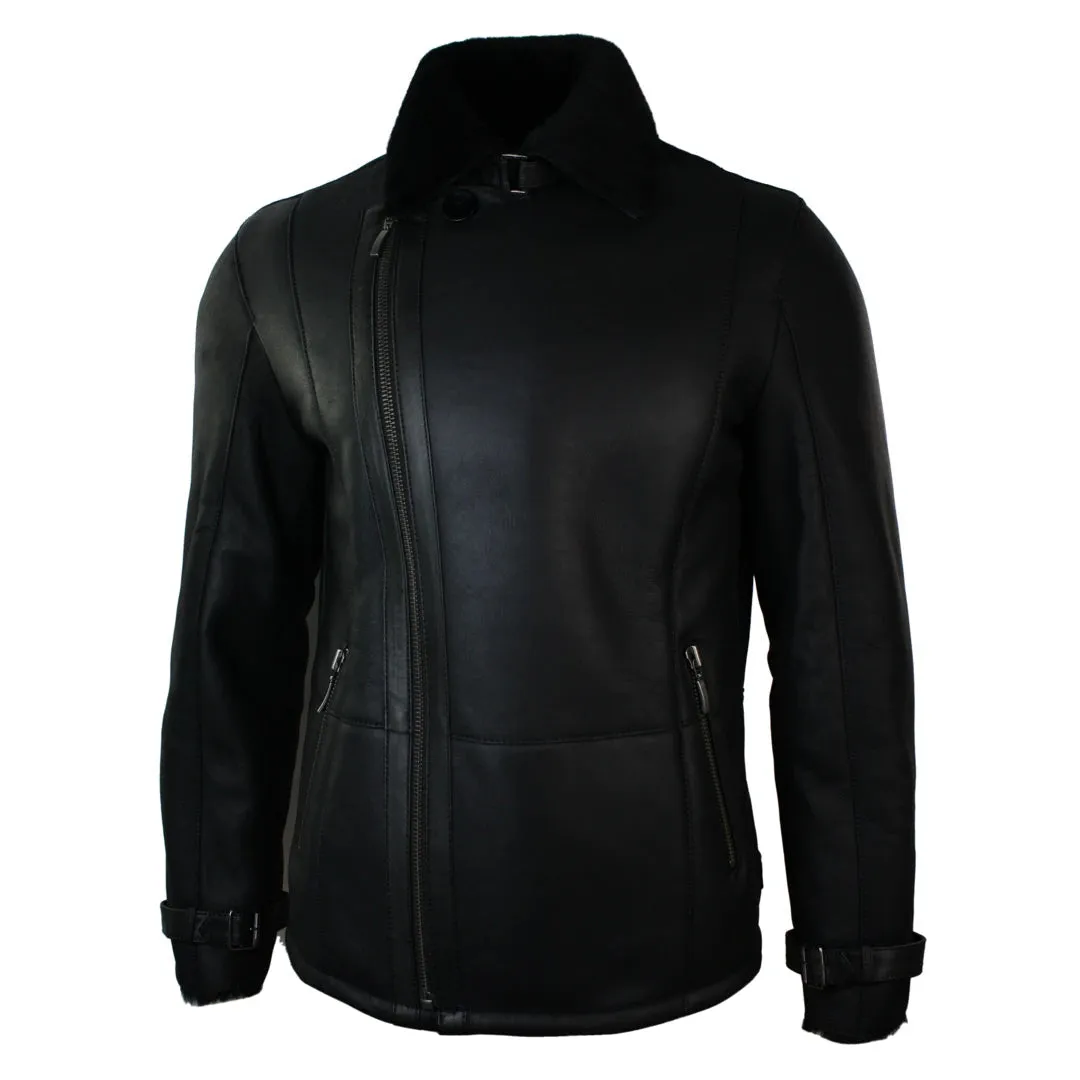 Men's Winter Sheepskin Black Mid Length Fitted Jacket Cross Zip sold by Tru Clothing product image thumbnail 3