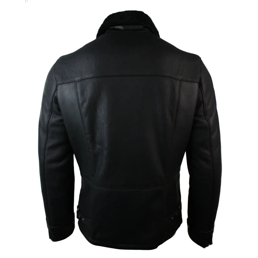 Men's Winter Sheepskin Black Mid Length Fitted Jacket Cross Zip sold by Tru Clothing product image thumbnail 5