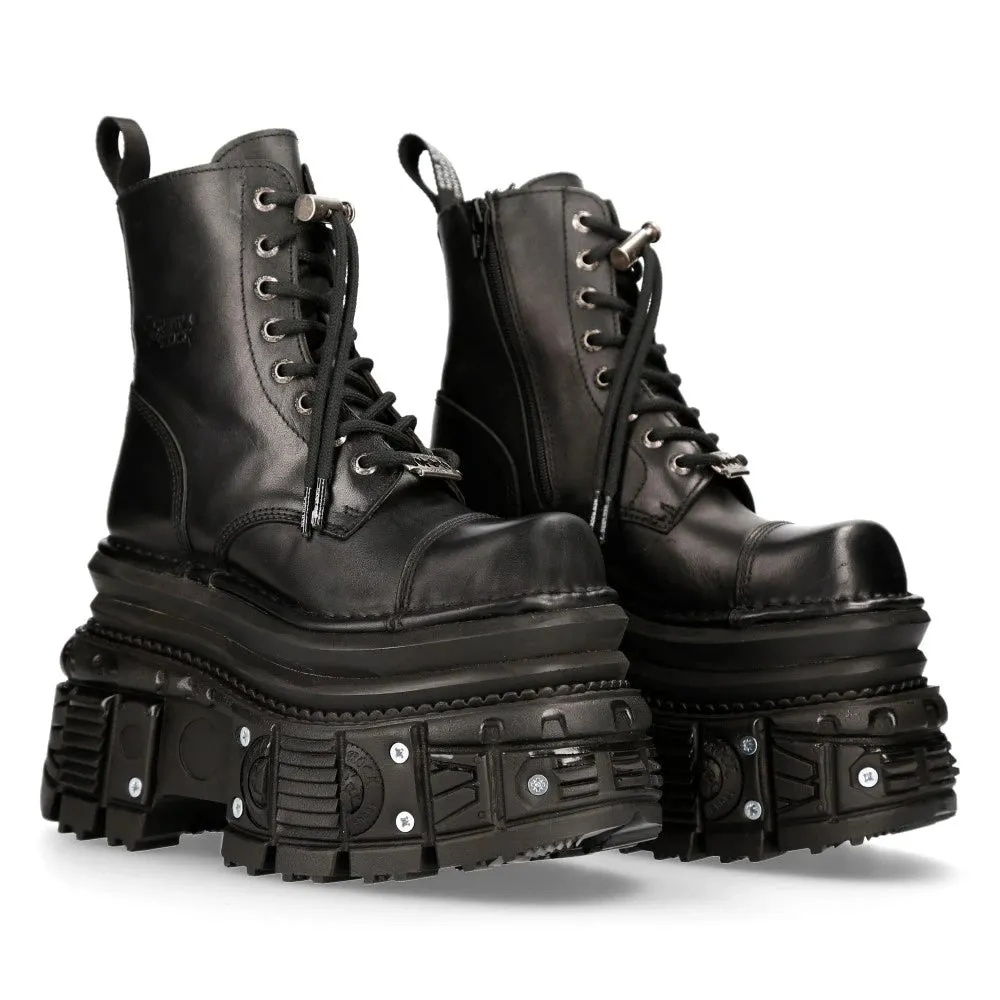 New Rock MILI083CCT-C4 Metallic Black Leather Military Boots Punk Goth Rock sold by Tru Clothing
