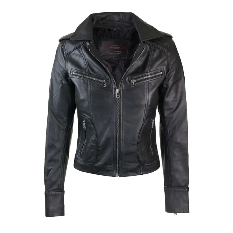 Women's Leather Biker Motorbike Short Jacket sold by Tru Clothing