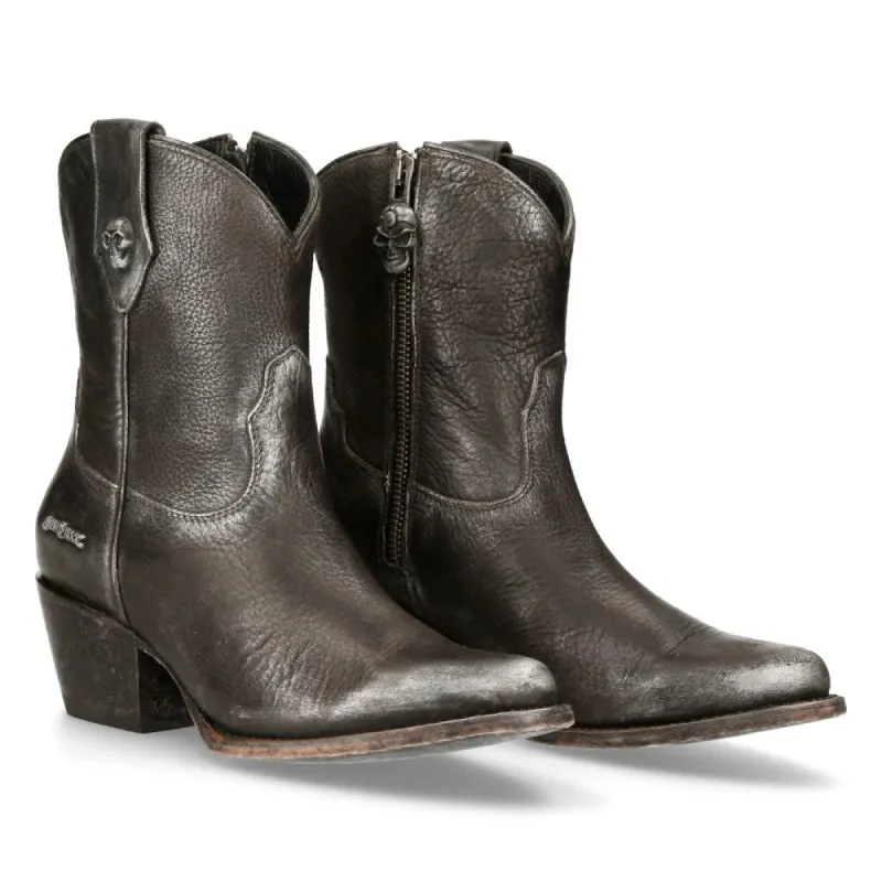New Rock WSTM006-S1 Black Leather Cowboy Western Pointed Boots Riding Retro made by Newrock