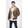 Men's Sheepskin Leather Cross Zip Flying Aviator Jacket Camel Brown Fur sold by Tru Clothing