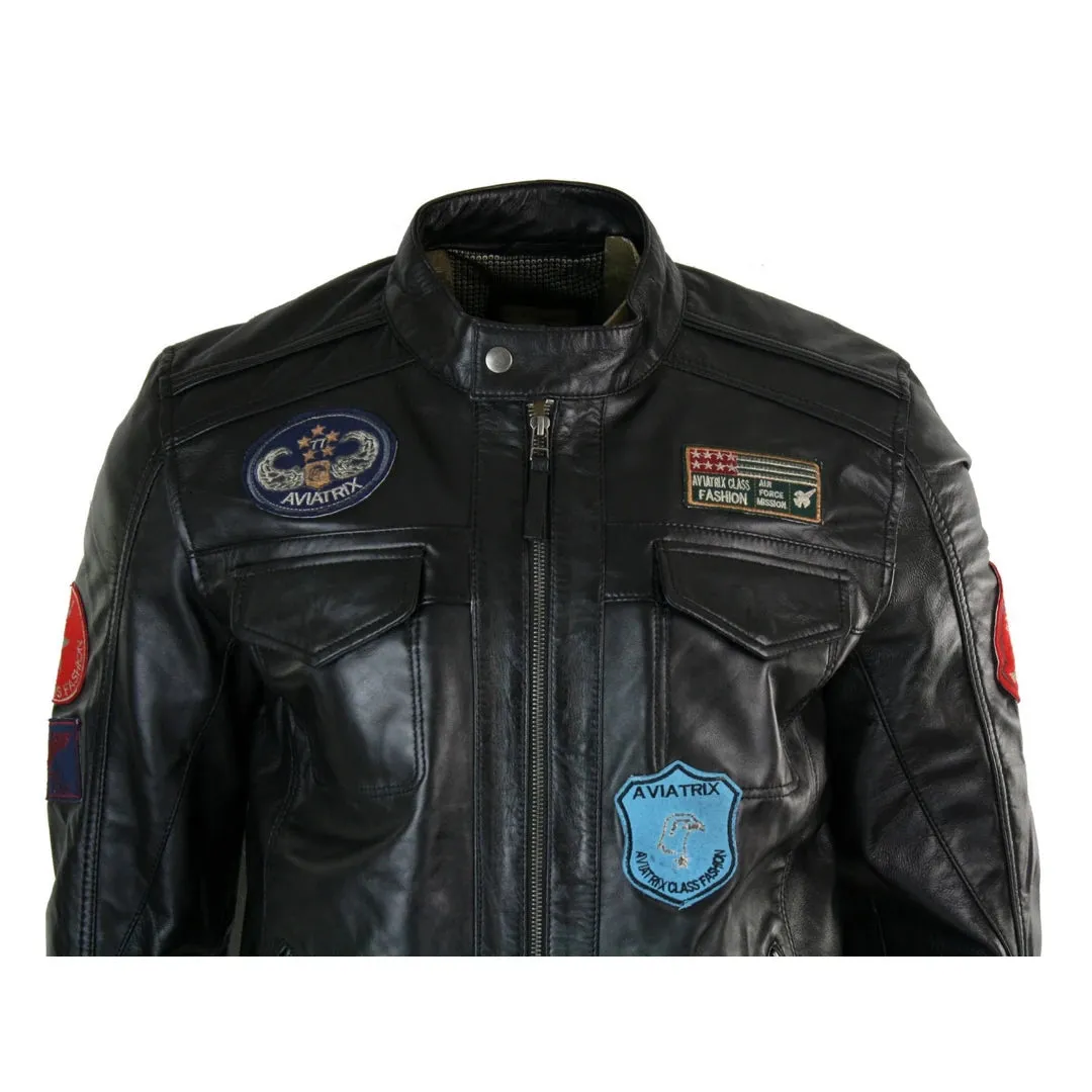 Men's Black Leather Zip Jacket Badge Racing US Pilot sold by Tru Clothing product image thumbnail 3