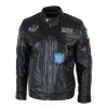 Men's Black Leather Zip Jacket Badge Racing US Pilot sold by Tru Clothing