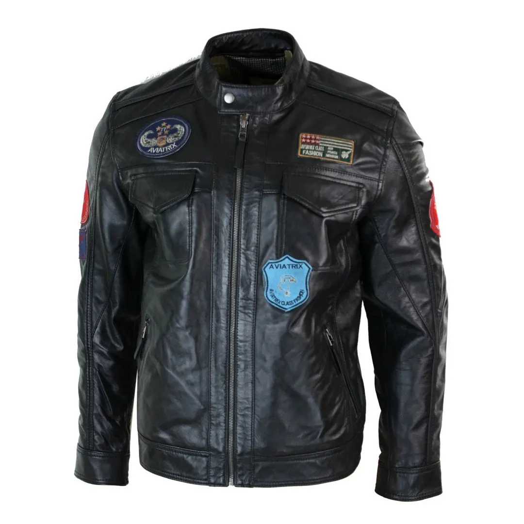 Men's Black Leather Zip Jacket Badge Racing US Pilot sold by Tru Clothing product image thumbnail 2