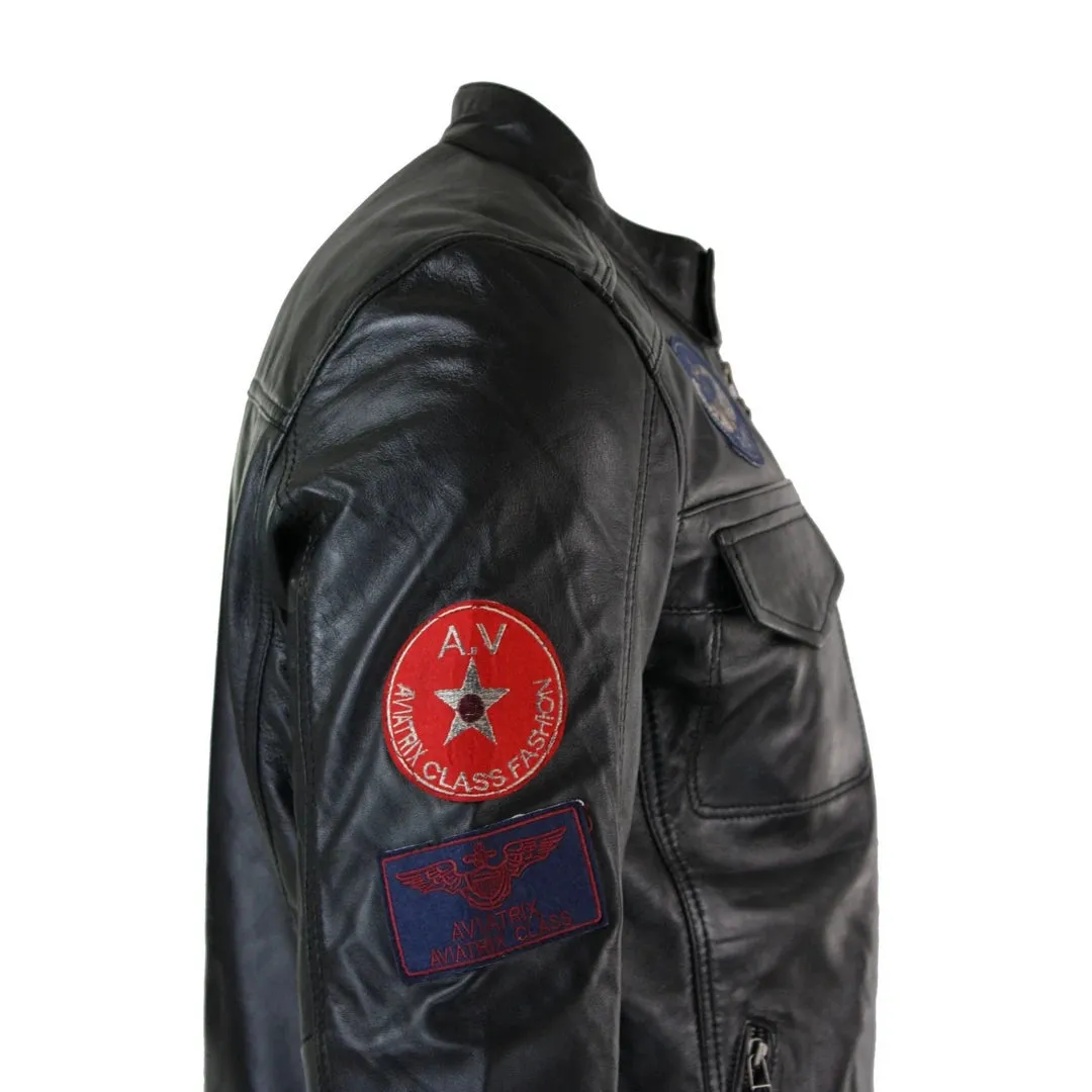Men's Black Leather Zip Jacket Badge Racing US Pilot sold by Tru Clothing product image thumbnail 5