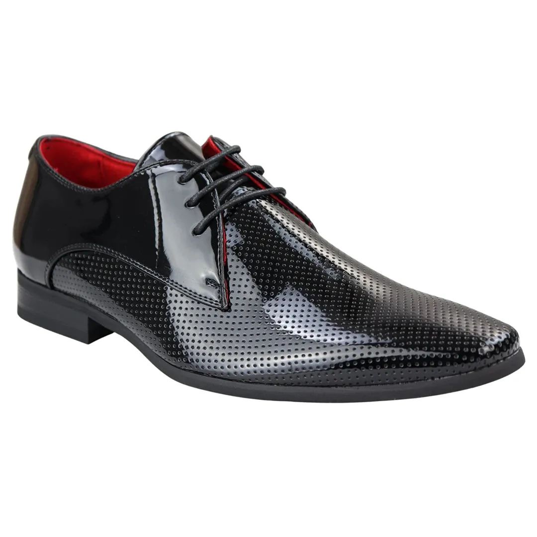 Mens Shoes Smart Formal Perforated Pointed Laced Black Red White Patent Leather PU sold by Tru Clothing product image thumbnail 3