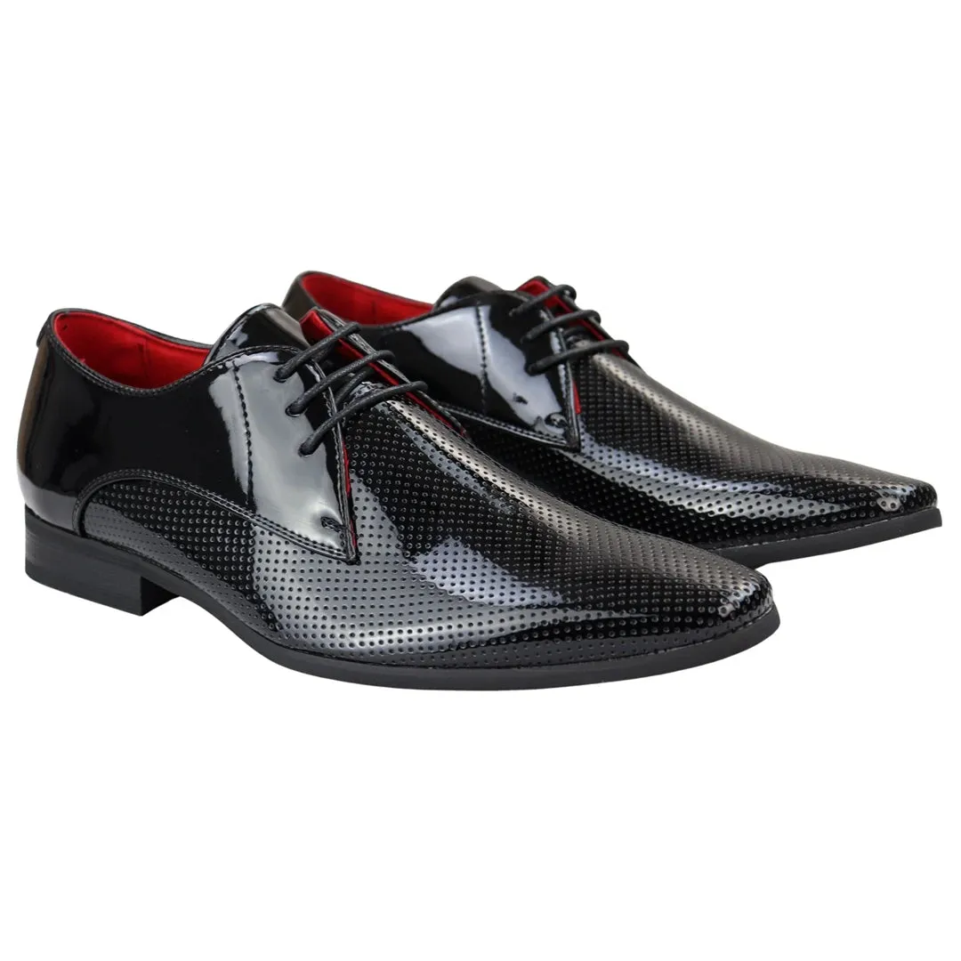 Mens Shoes Smart Formal Perforated Pointed Laced Black Red White Patent Leather PU sold by Tru Clothing product image thumbnail 2
