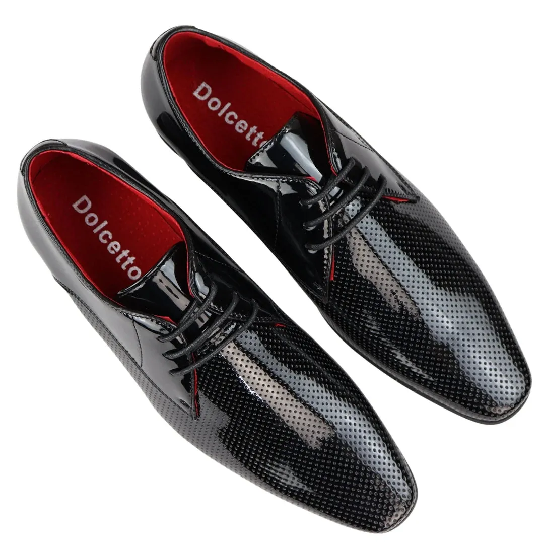 Mens Shoes Smart Formal Perforated Pointed Laced Black Red White Patent Leather PU sold by Tru Clothing product image thumbnail 4