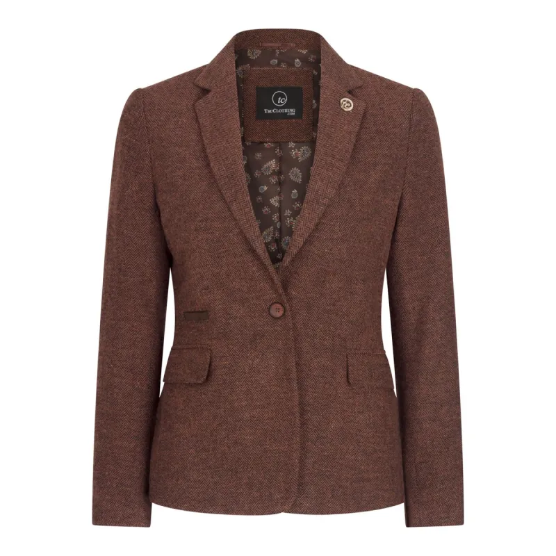 WS-12 - Women's Tweed Suit Blazer Trousers Waistcoat Herringbone Wool Rust Brown sold by Tru Clothing