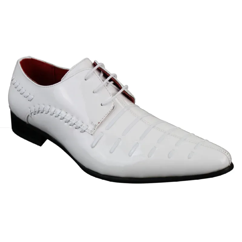 Mens Italian Design White Laced Leather Shiny Patent Shoes Smart Casual sold by Tru Clothing