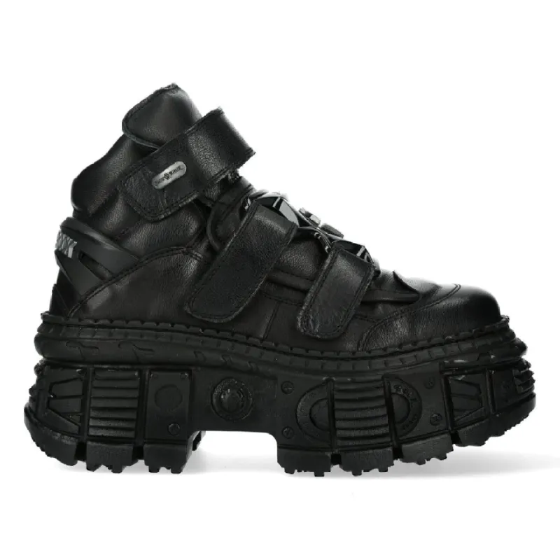 New Rock Boots Punk Rock WALL285-S2 Metallic Black Leather Gothic Boots made by Newrock