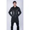 Men's Black Brown Leather Trench Coat Button 3/4 sold by Tru Clothing