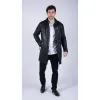 Men's Black Brown Leather Trench Coat Button 3/4 sold by Tru Clothing