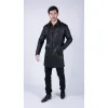 Men's Black Brown Leather Trench Coat Button 3/4 sold by Tru Clothing