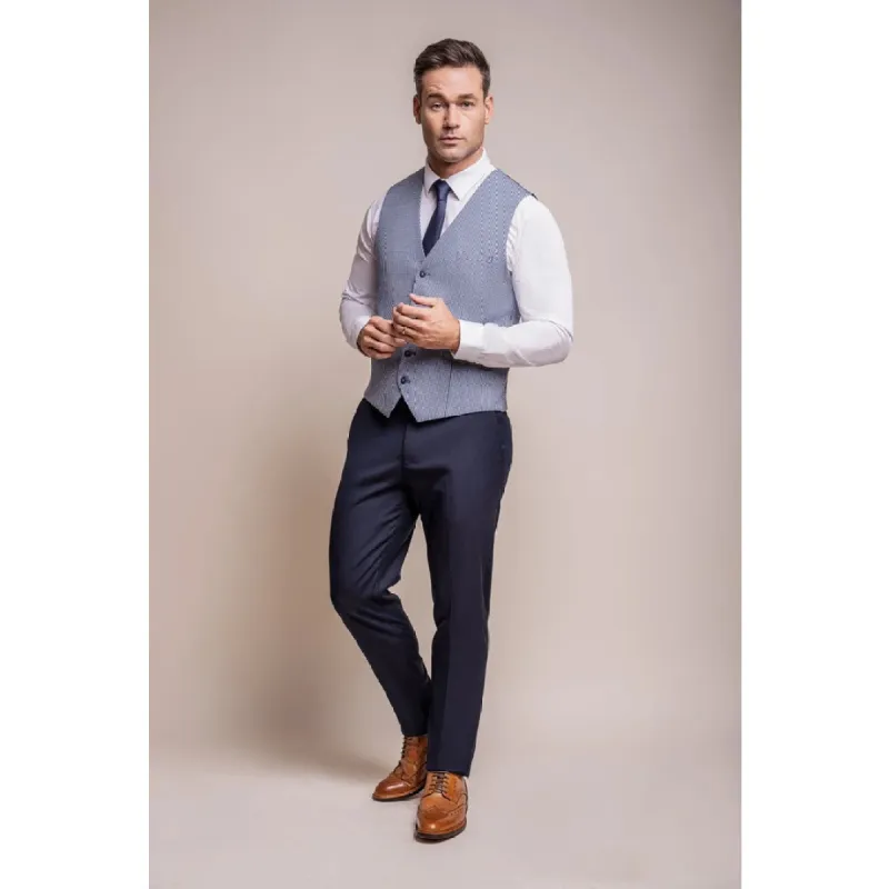 Baresi - Men's Light Blue Check Waistcoat made by House of Cavani