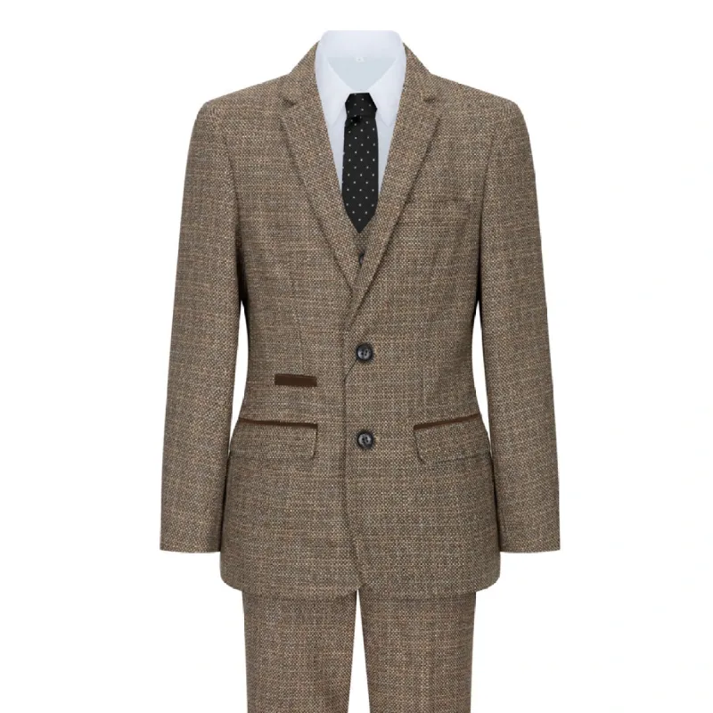 Ralph - Boys 3 Piece Brown Suit Tweed Check 1920s sold by Tru Clothing