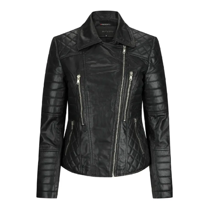 Women's Leather Biker Rock Black Jacket sold by Tru Clothing