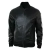 Men's Leather Black Varsity Bomber Jacket Classic Black Brown sold by Tru Clothing