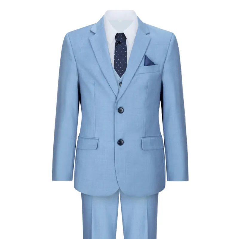 Charles - Boys 3 Piece Suit Sky Blue Light Wedding Party Christening sold by Tru Clothing