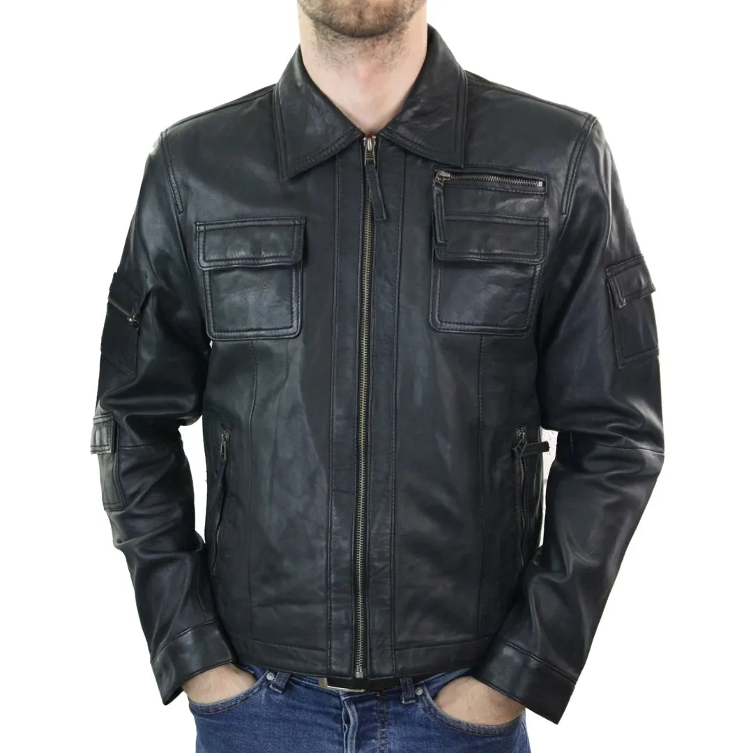 Men's Short Box Leather Jacket Black Zipped sold by Tru Clothing