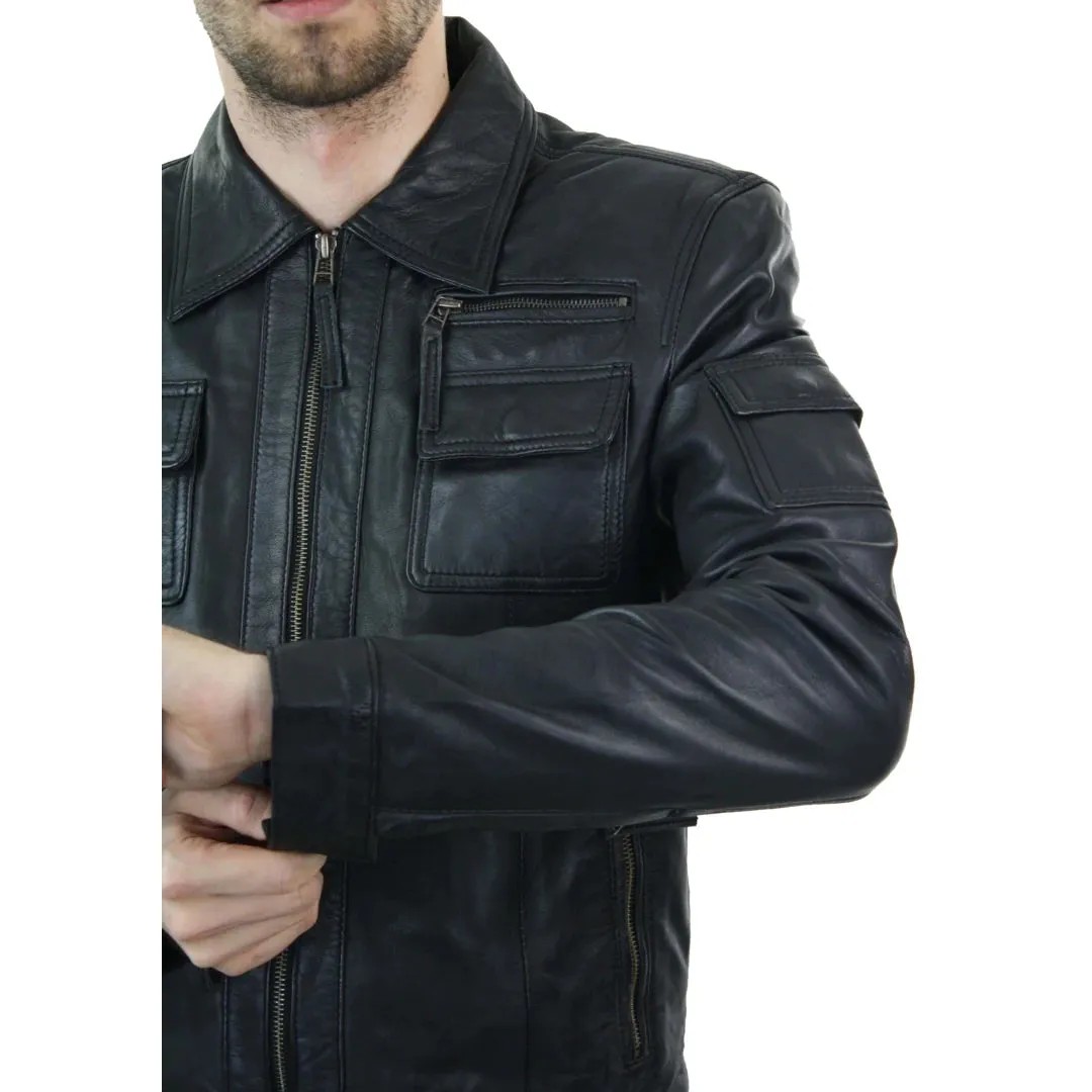 Men's Short Box Leather Jacket Black Zipped sold by Tru Clothing product image thumbnail 4