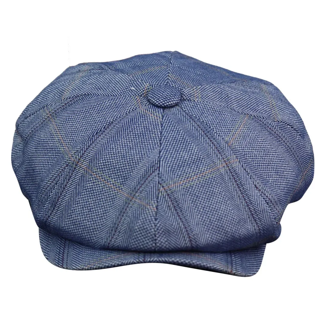 Men's 8 Panel Button Hat Flat Cap Newsboy Baker Boy Check Hat Tweed Blinders sold by Tru Clothing