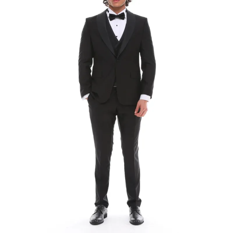 SP2301 - Men's 3 Piece Dinner Suit Double Breasted Waistcoat Shawl Round Lapel Black sold by Tru Clothing