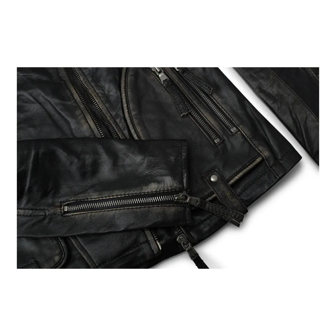 Women's Women's Girls Soft Black Gold Leather Short Biker Jacket sold by Tru Clothing product image thumbnail 4