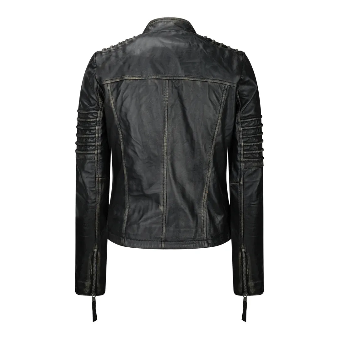 Women's Women's Girls Soft Black Gold Leather Short Biker Jacket sold by Tru Clothing product image thumbnail 3