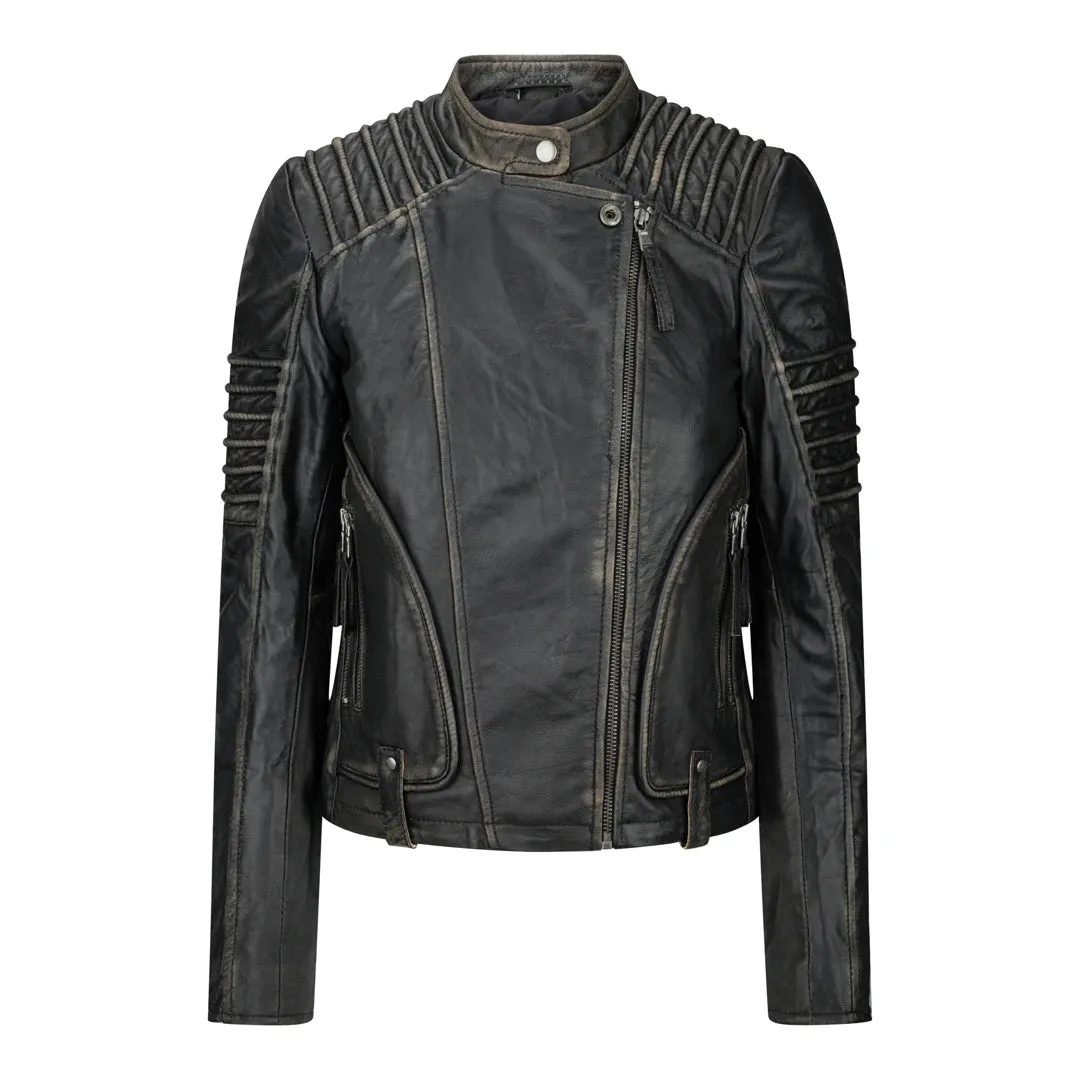 Women's Women's Girls Soft Black Gold Leather Short Biker Jacket sold by Tru Clothing