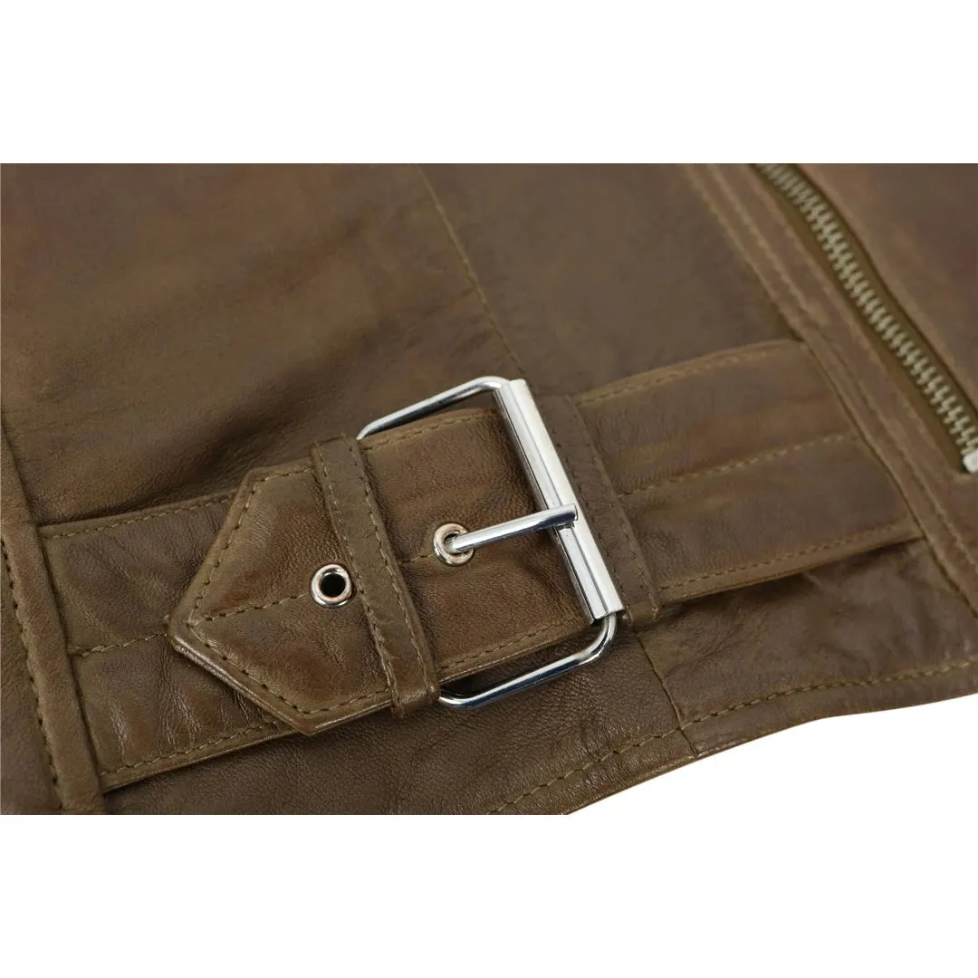 Women's Leather Jacket Cross Zip Brando Nehru Collarless Soft sold by Tru Clothing product image thumbnail 4