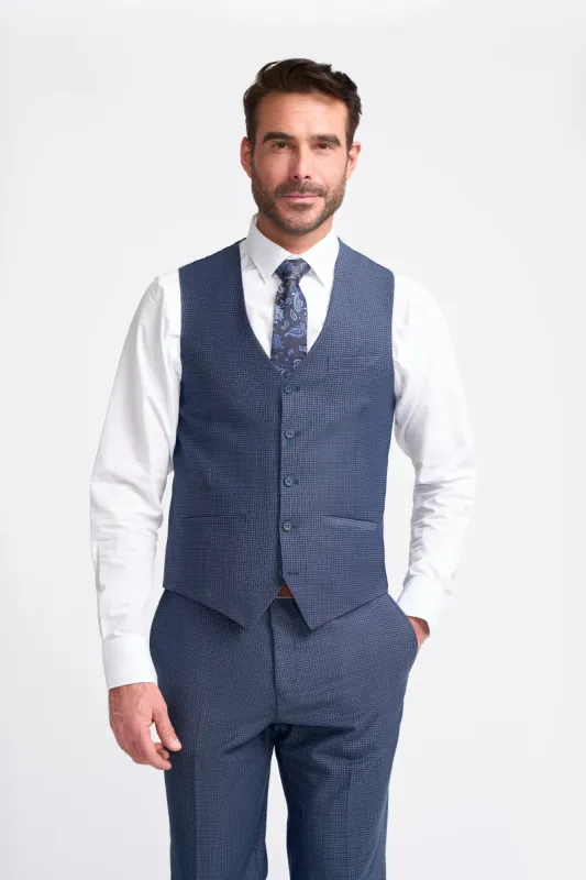 Bond - Men's Navy Check Waistcoat sold by Tru Clothing