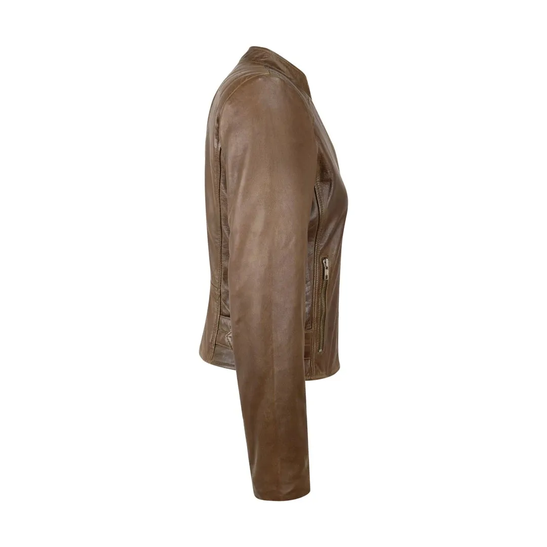 Women's Leather Jacket Cross Zip Brando Nehru Collarless Soft sold by Tru Clothing product image thumbnail 2