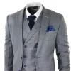 Men's Light Grey 3 Piece Suit Blue Check Double Breast Waistcoat Office Wedding Prom sold by Tru Clothing