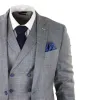 Men's Light Grey 3 Piece Suit Blue Check Double Breast Waistcoat Office Wedding Prom sold by Tru Clothing