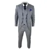 Men's Light Grey 3 Piece Suit Blue Check Double Breast Waistcoat Office Wedding Prom sold by Tru Clothing