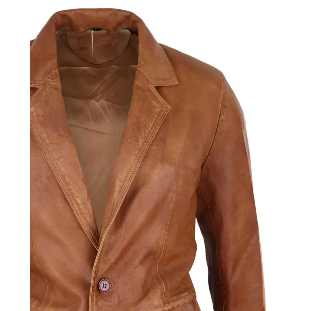 Men's Regular Fit Classic Leather 2 Button Tan Brown Blazer Jacket sold by Tru Clothing product image thumbnail 3