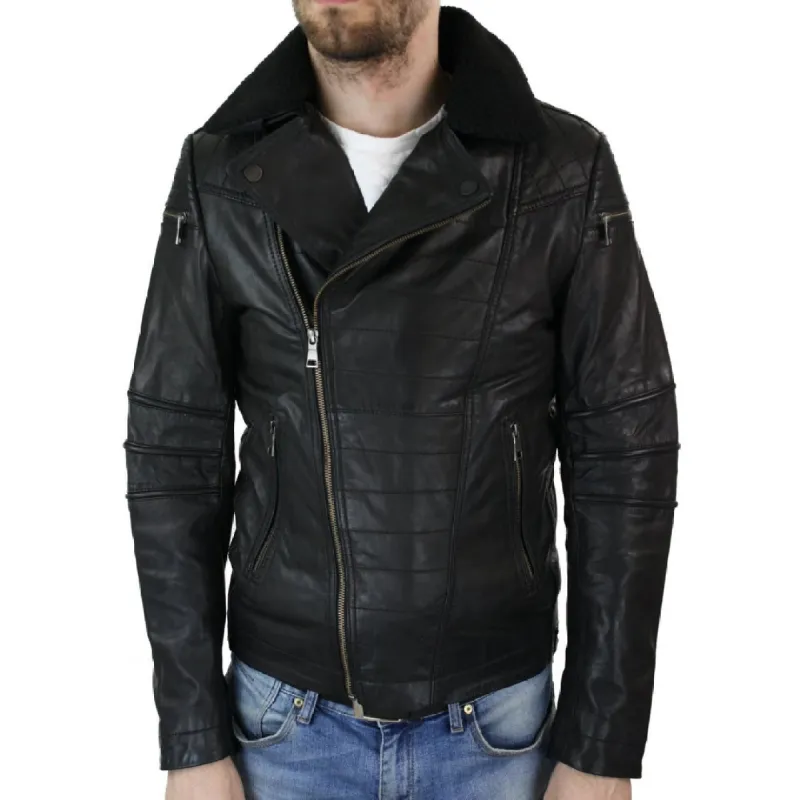 Men's Cross zip Biker Pilot Motorcycle Jacket Leather Air Force 1 sold by Tru Clothing