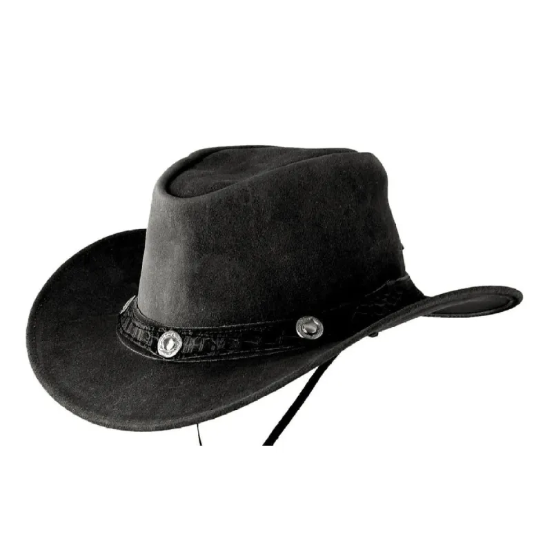 Unisex Suede Leather Outback Aussie Wide Brim Hat Western Cowboy sold by Tru Clothing