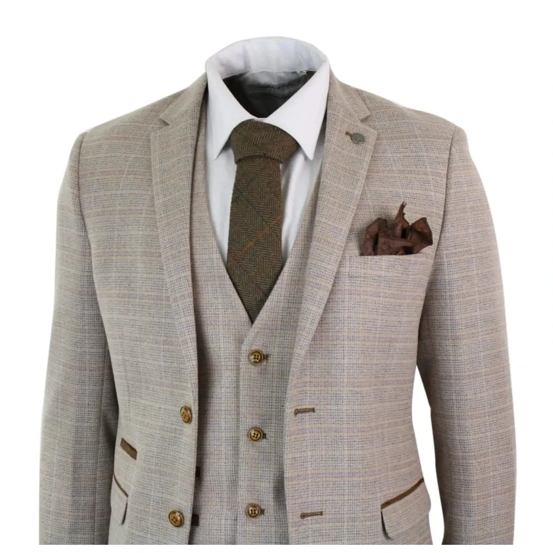 Holland - Men's Boys Check Tweed Beige Brown 3 Piece Suit Wedding Prom sold by Tru Clothing product image thumbnail 4