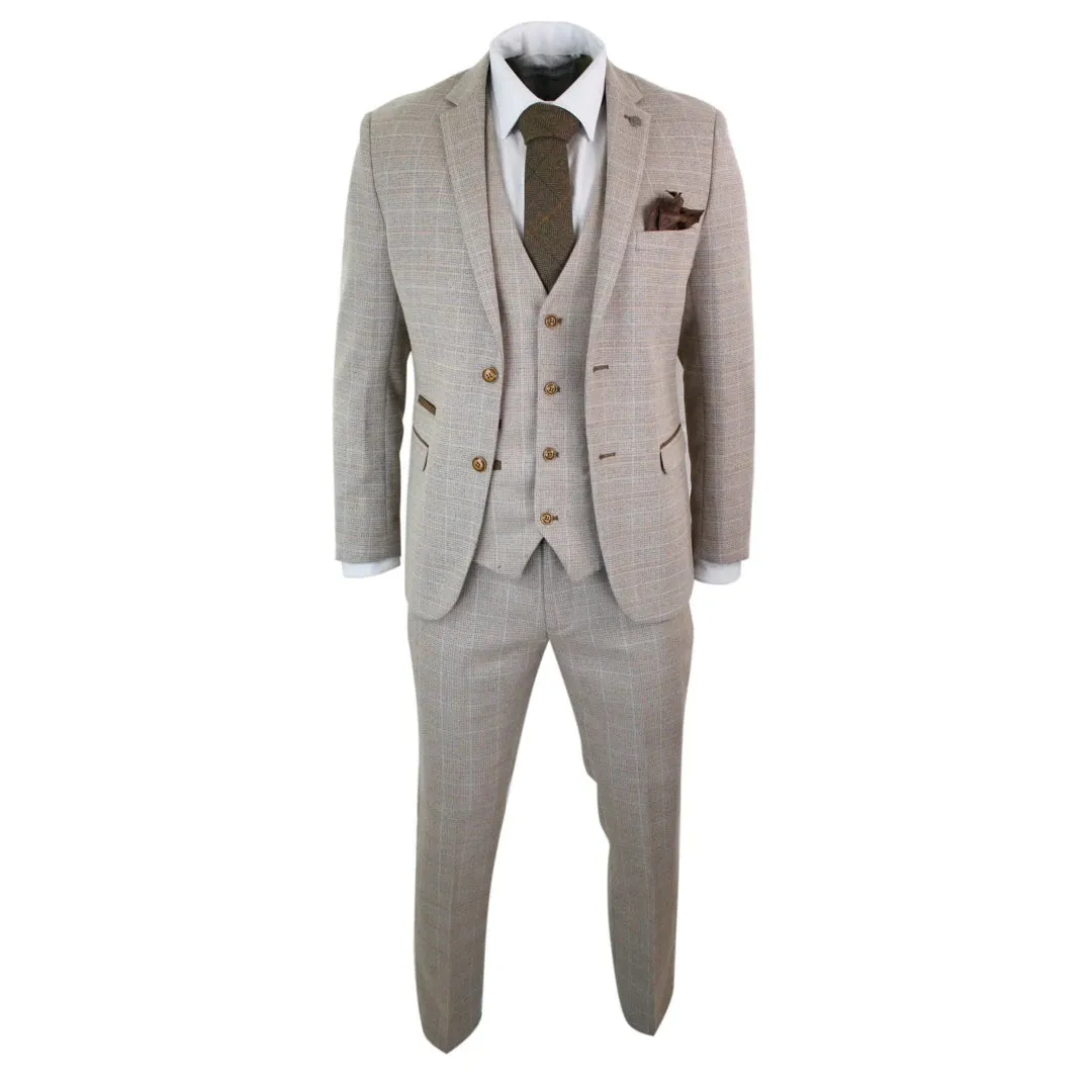 Holland - Men's Boys Check Tweed Beige Brown 3 Piece Suit Wedding Prom sold by Tru Clothing product image thumbnail 3