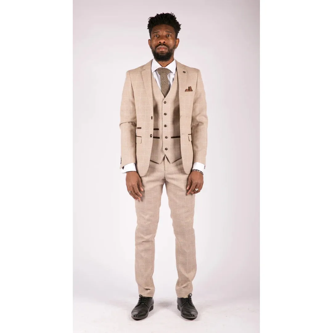 Holland - Men's Boys Check Tweed Beige Brown 3 Piece Suit Wedding Prom sold by Tru Clothing product image thumbnail 2