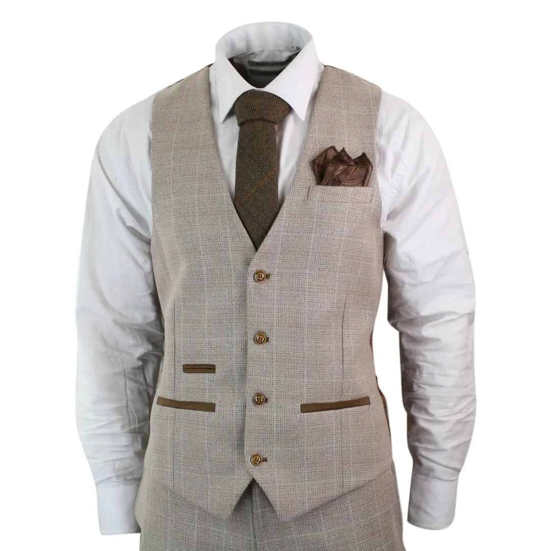 Holland - Men's Boys Check Tweed Beige Brown 3 Piece Suit Wedding Prom sold by Tru Clothing product image thumbnail 5