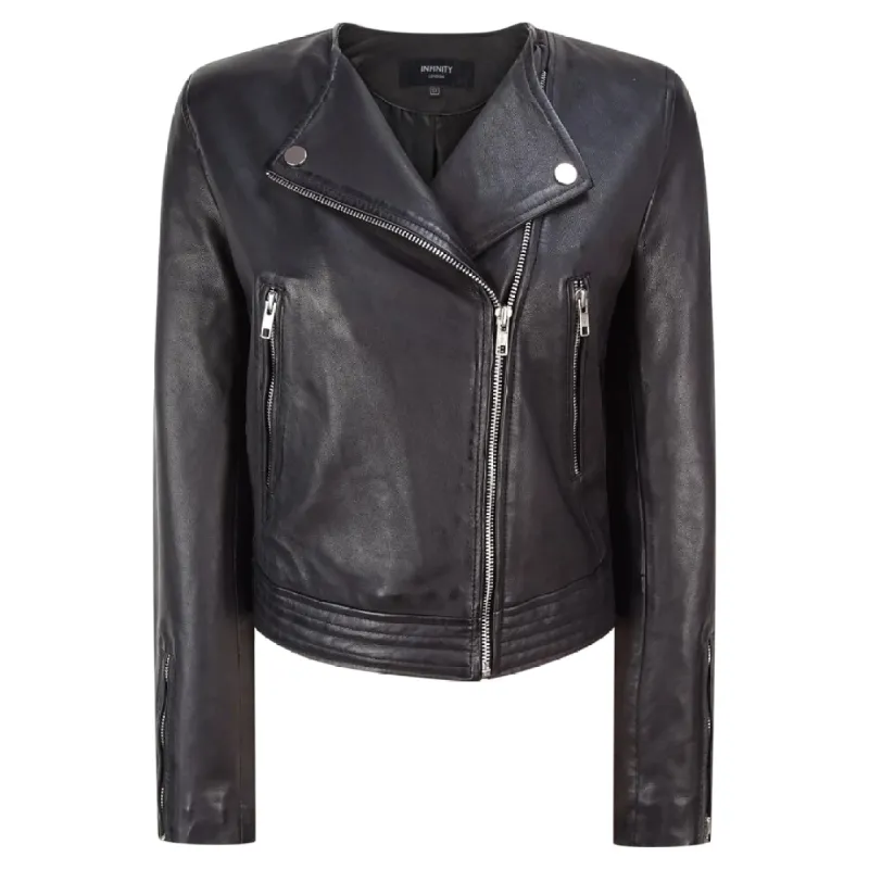 Women's Leather Jacket Short Fitted Bikers Black Yellow sold by Tru Clothing