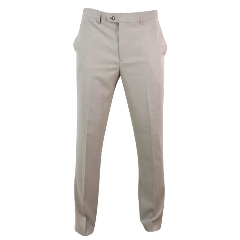 Sandon - Men's Cream Crosshatch Pattern Trousers sold by Tru Clothing