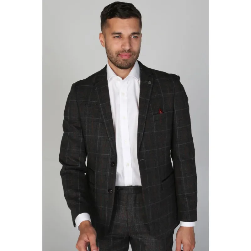 Harvey - Men's Charcoal Check Blazer sold by Tru Clothing